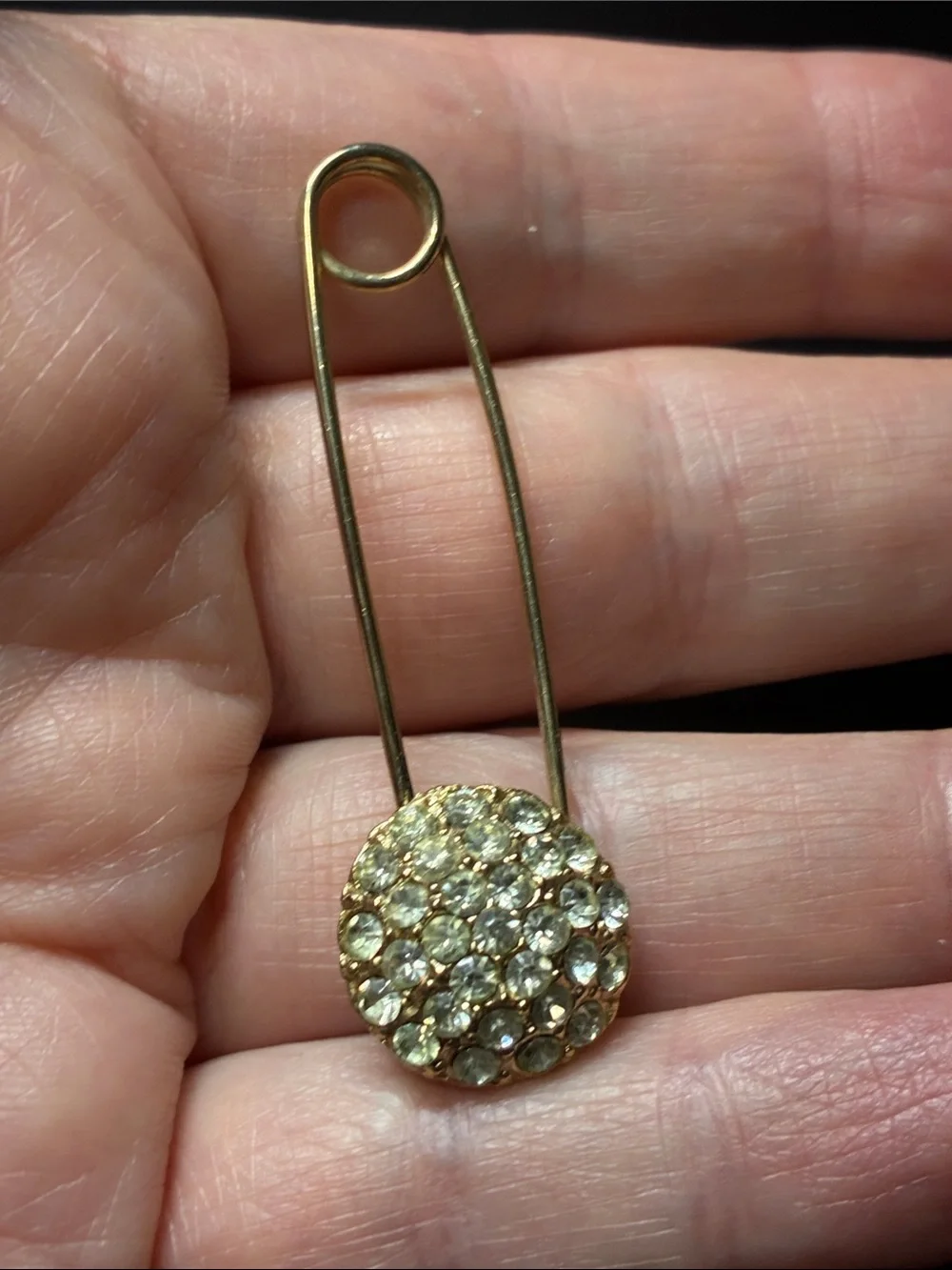 Vintage Gold Crystal Pave Safety Pin Brooch - Women Jewelry